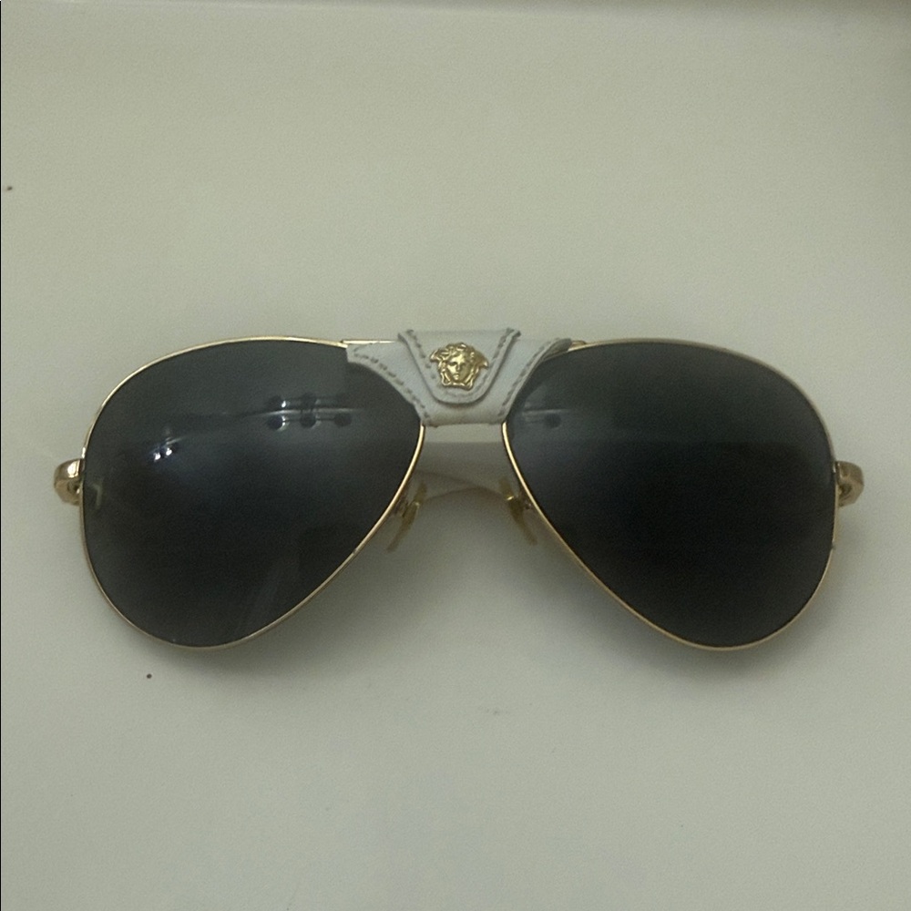Versace Aviator Sunglasses with White Bridge and Gold Trim